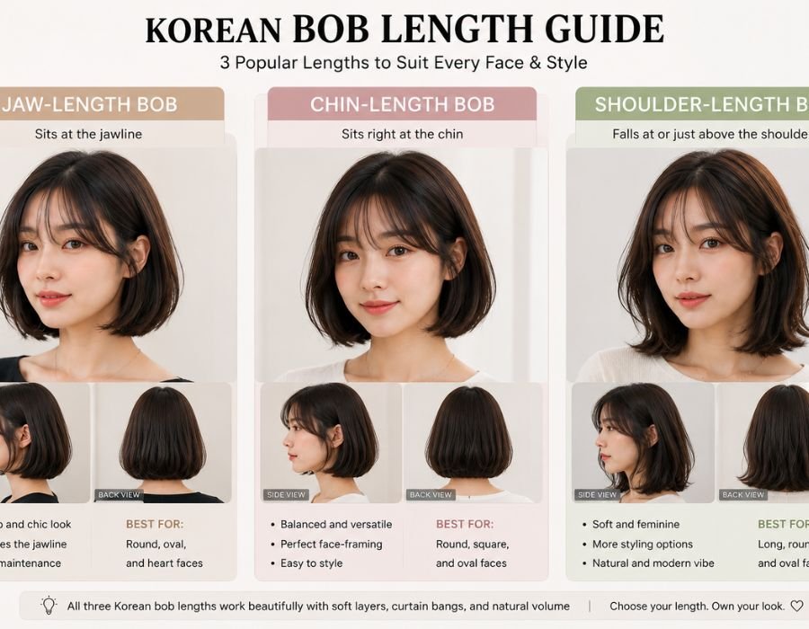 Korean bob haircut lengths for round faces