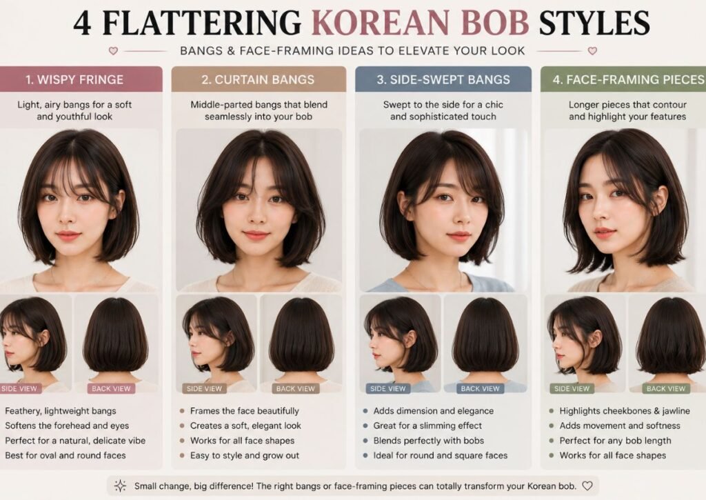 Best bangs for Korean bob haircut and round face