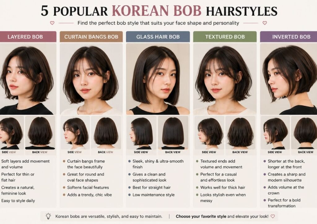 Korean bob haircut variations for round faces