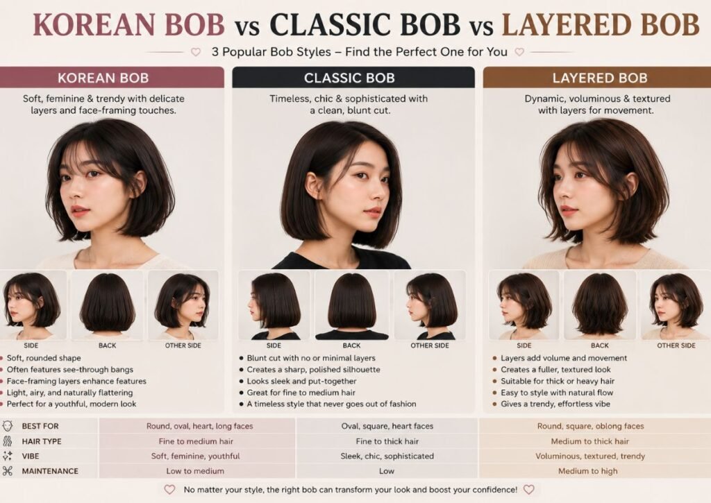 Korean bob vs classic bob vs layered bob