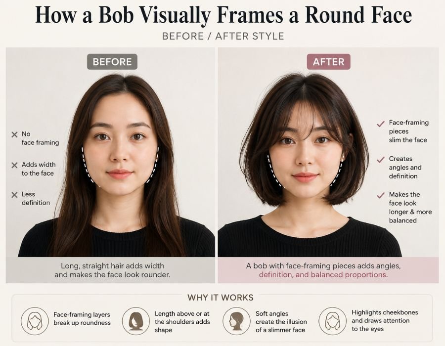 Korean bob hairstyle that flatters a round face