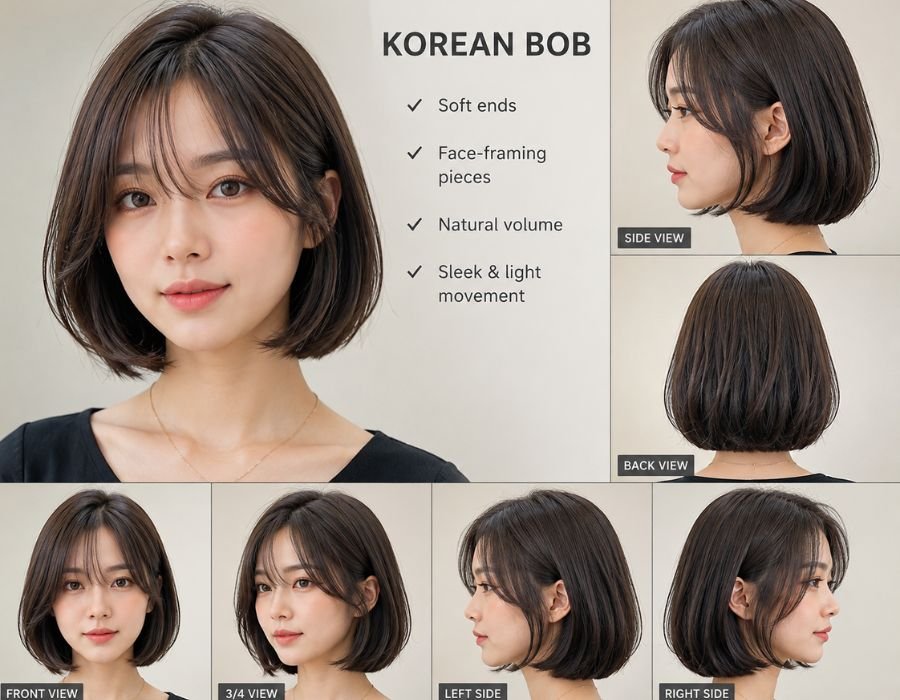 Korean bob haircut with soft layers and face framing