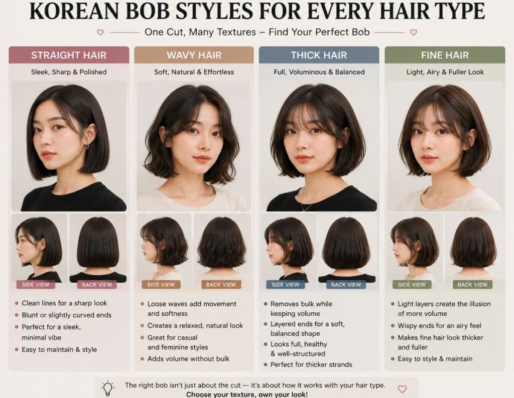 Korean bob haircut for different hair types