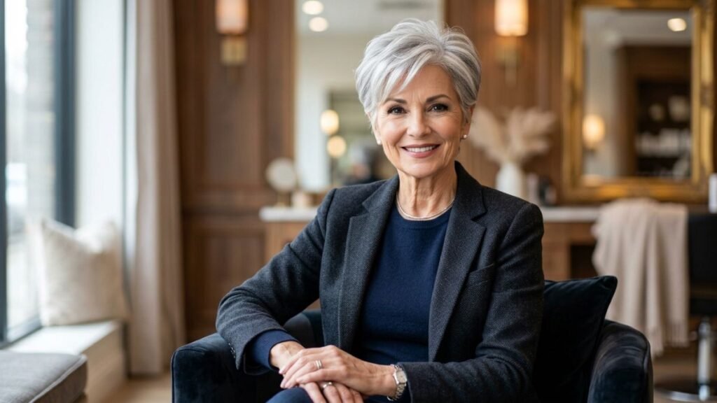 Pixie haircut for women over 60 with silver hair