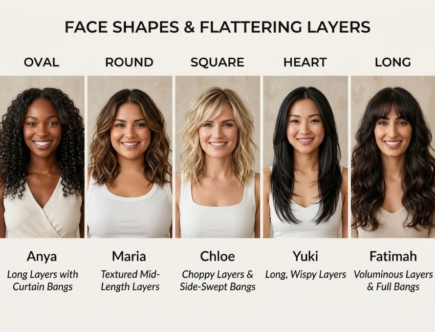 butterfly haircut for different face shapes