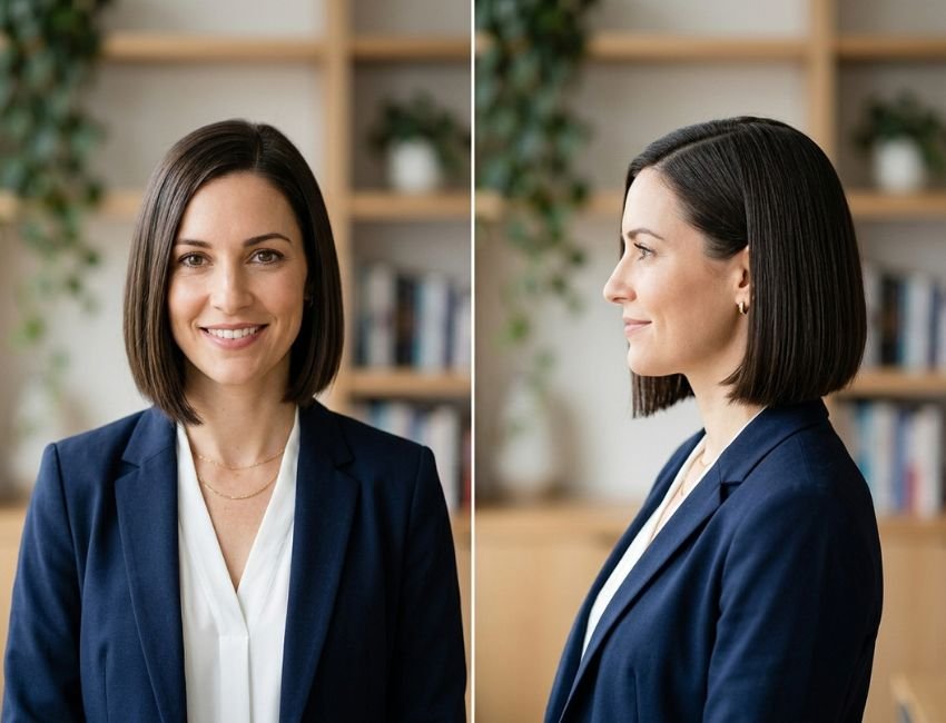 Classic chin-length bob haircut for women