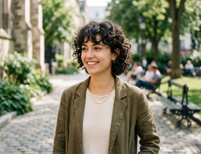 Curly bixie haircut for women