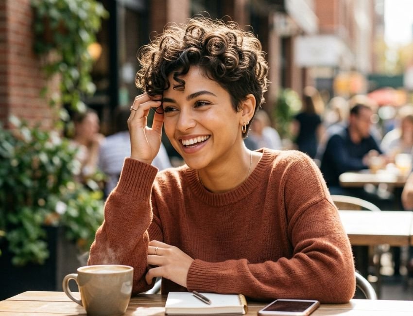 Curly pixie cut for women with natural curls