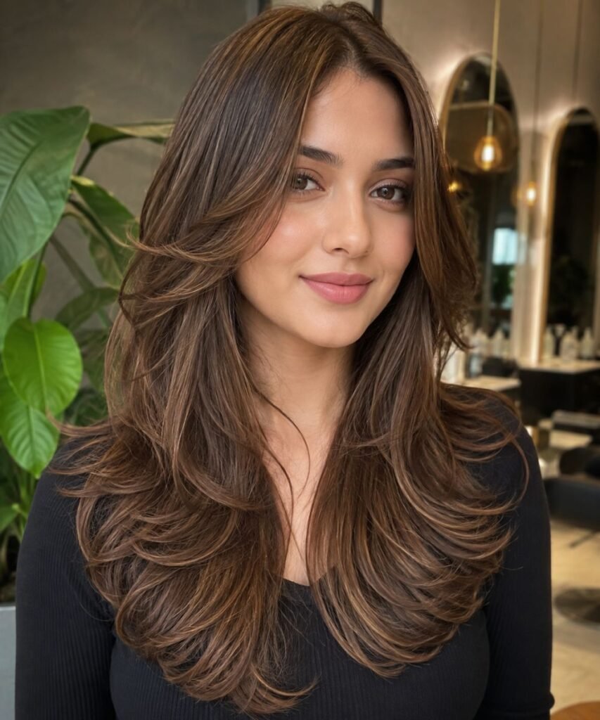 Layered hair cut style for women adding natural volume and movement