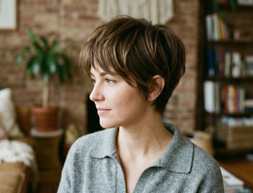 Layered pixie haircut for women over 60 with fine hair
