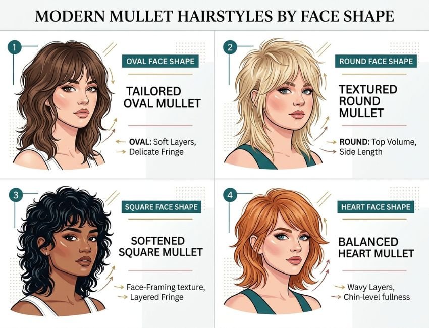Mullet hairstyles for different female face shapes