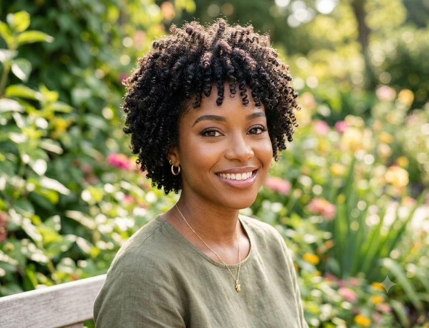 Short Afro curls natural hairstyle for women