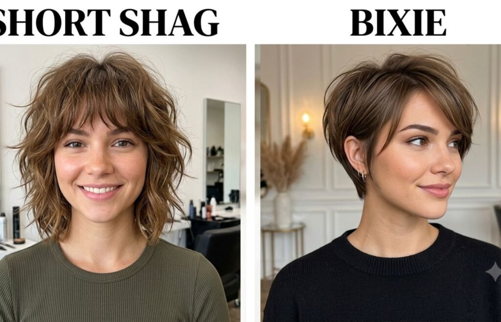 Short shag and bixie haircut for women