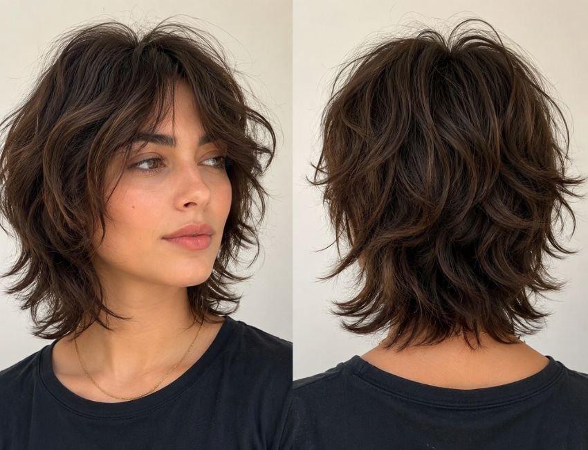 Short shag haircut for women over 60 with wavy hair