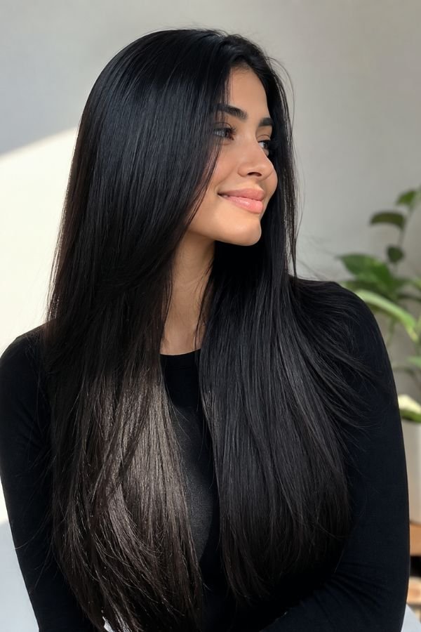 Sleek straight long hair style