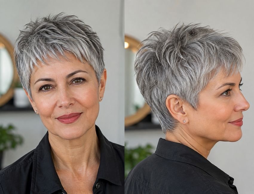 Textured short crop haircut for women over 60