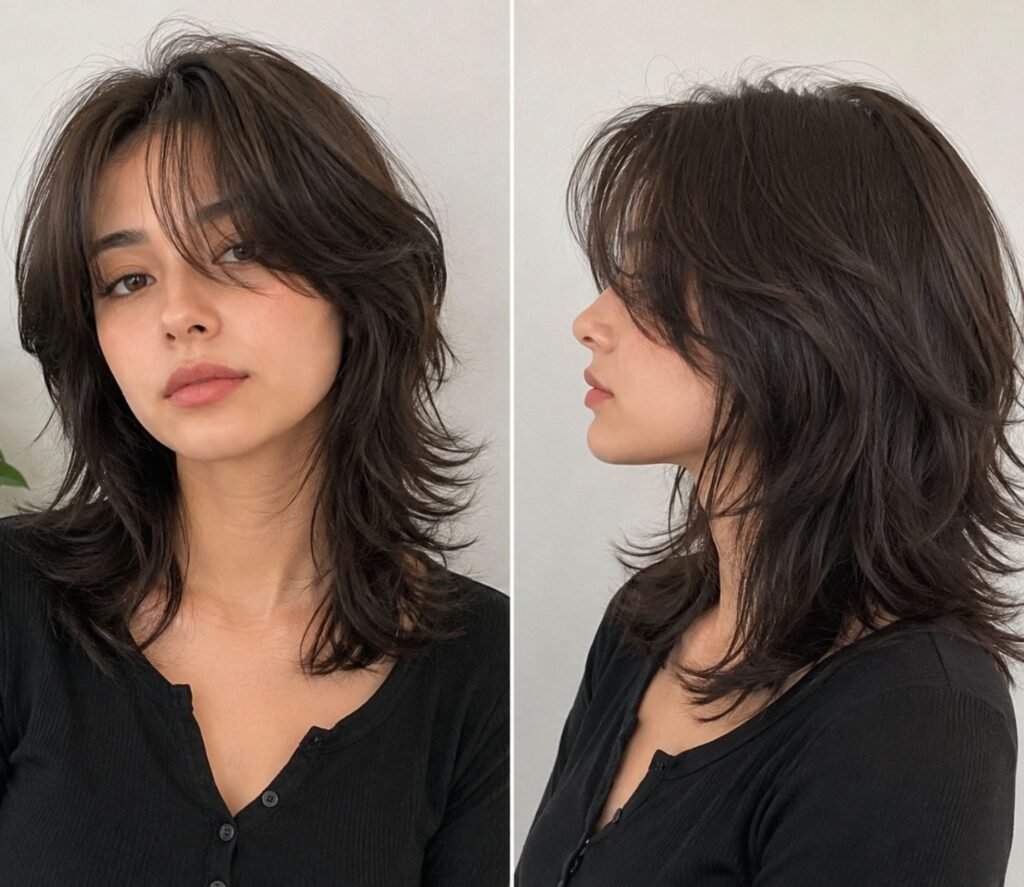Trendy wolf hair cut style for women with textured layers