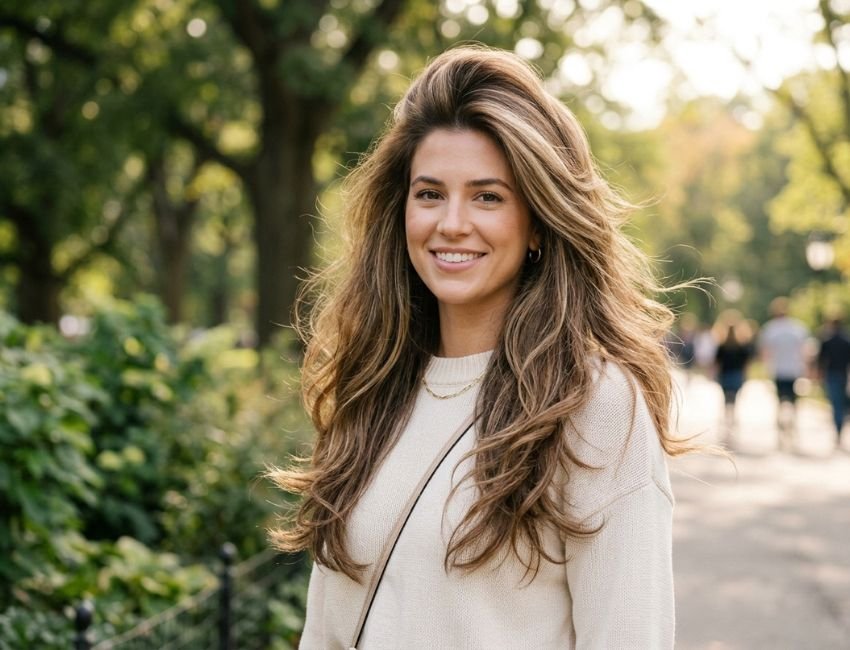 voluminous butterfly layers for thick hair