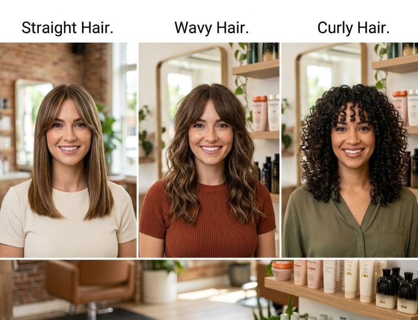 Curtain bangs for straight wavy and curly hair