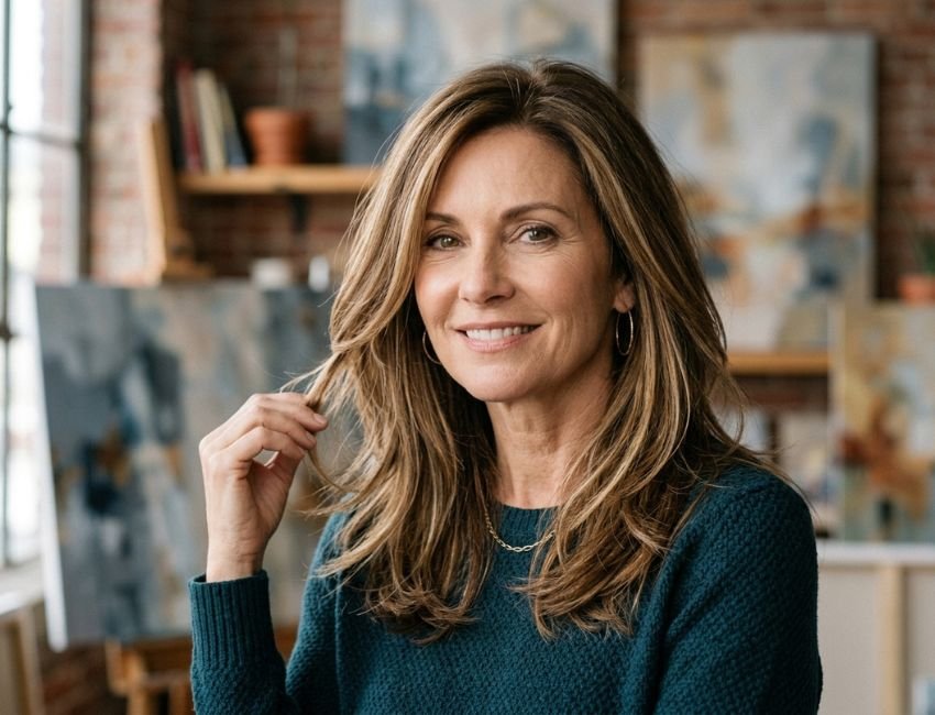 Dimensional hair colour enhancing layered fine hair