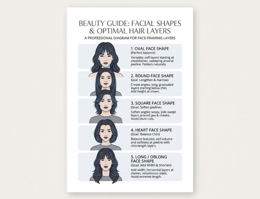 Face framing layers for different face shapes