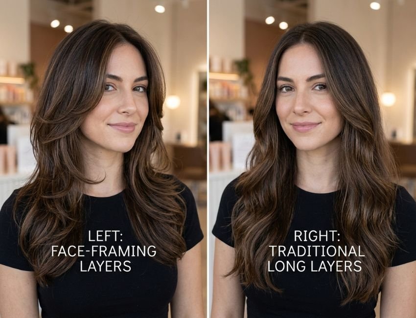 Face framing layers vs traditional long layers