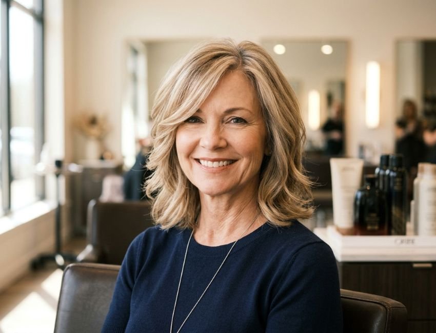 Finished layered hairstyle with natural volume for women over 50