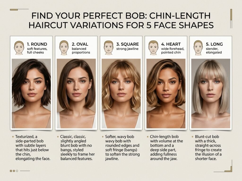 chin length bob for different face shapes