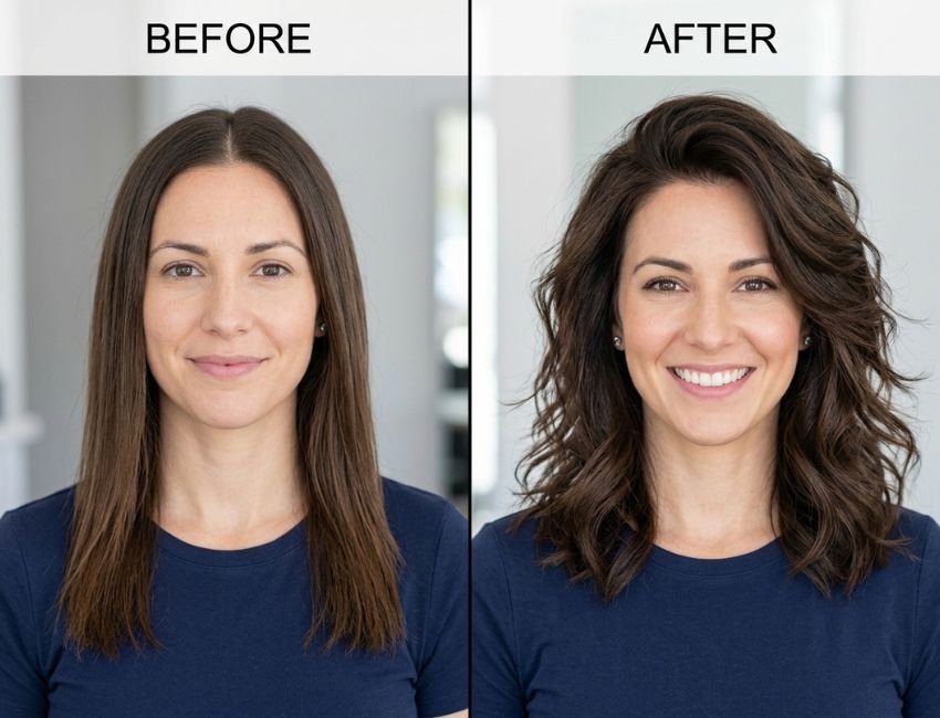 Layered haircut creating fuller appearance for thin hair
