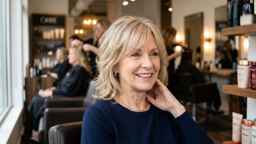 Layered haircut for thin hair over 50 with natural volume