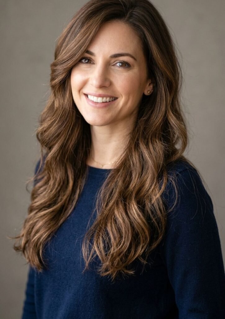 Long layered hairstyle for round face and double chin