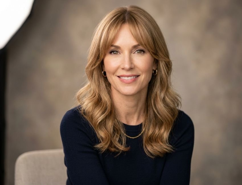 Shoulder-length curtain bangs for fine hair