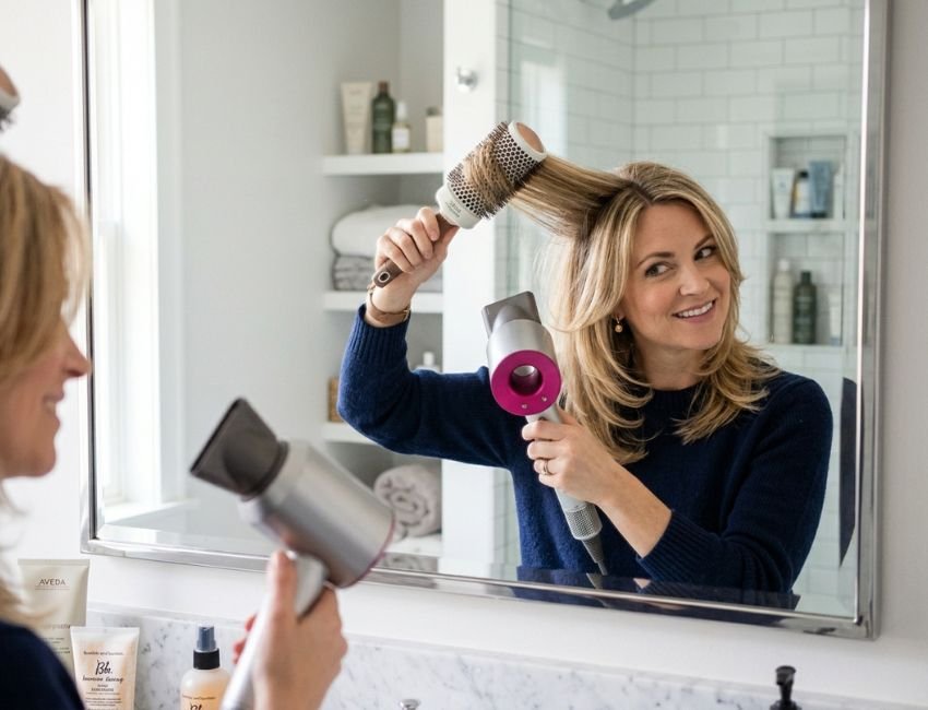 how to style a feathered haircut for fine hair with round brush