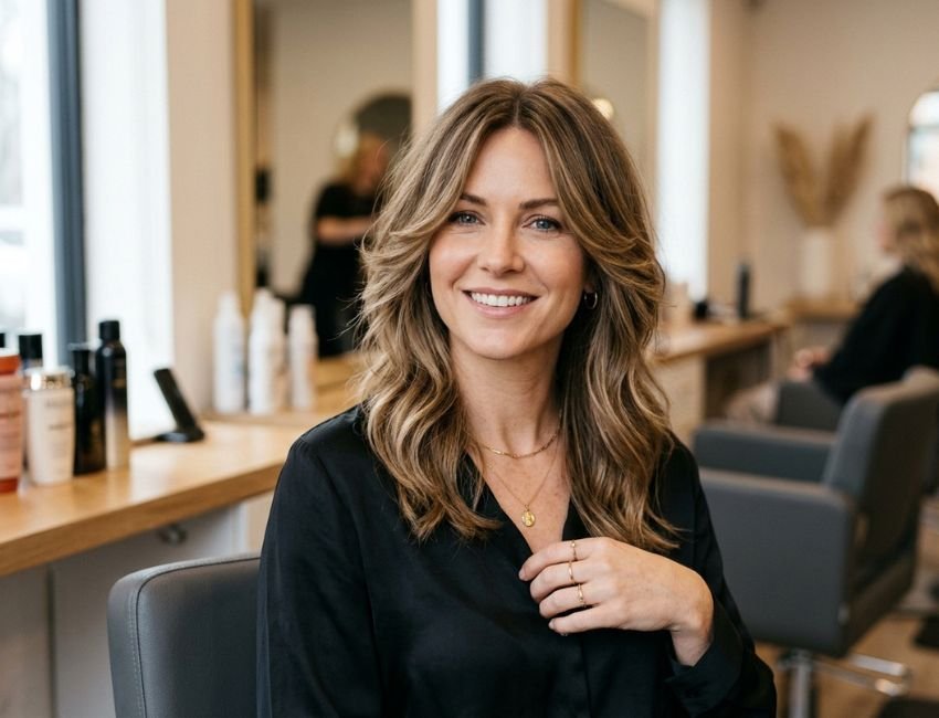 medium feathered haircut for fine hair with face framing layers